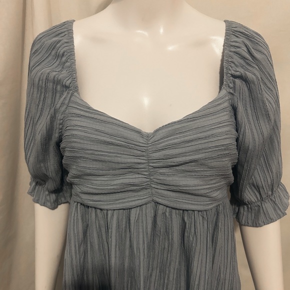 Lush Sz S Whimsical Blue Cottagecore Mini Dress Puff Sleeves Tie Back Flowy Chic - Picture 4 of 8